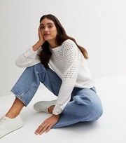 New Look White Open Stitch Ribbed Knit Jumper